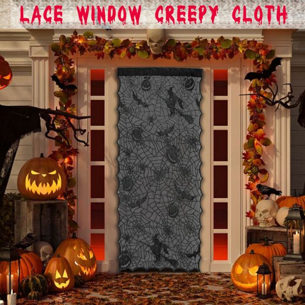

black lace spider web sheer door window curtain panel drape halloween horrible parties' curtains home decoration fashionable hot