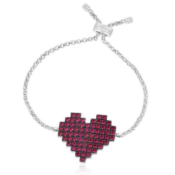 

sljely fashion 925 sterling silver red cubic zirconia pixel love heart bracelet women lover monaco arc en ciel valentine jewelry, Black