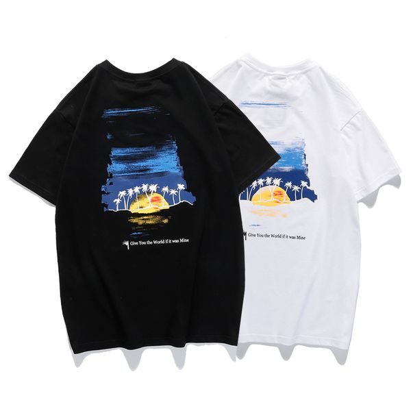 

2020/stussyy the usa trend brand tshirt men women designer t-shirt mediterranean sunset horizon coconut tree tee summer the new selling tees, White;black