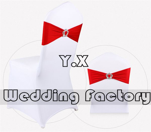 

100pcs total white lycra spandex chair cover with crown buckle lycra band