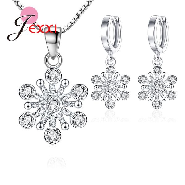 

women austrian crystal cubic zirconia pendant necklace earrings jewelry sets luxury 925 sterling silver korean snowflake wedding