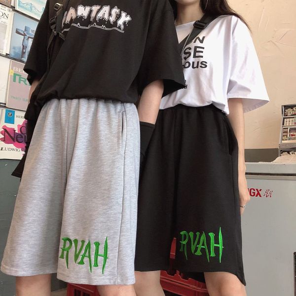 

2020 new korean style of casual pants male summer ins retro trend sports five-point pants loose all matching shorts unisex, Black