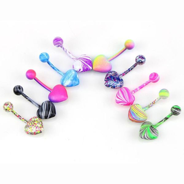 

other stainless steel belly button ring heart-shape 5/10pcs colorful umbilical nails navel body piercing for women jewelry wholesale, Slivery;golden