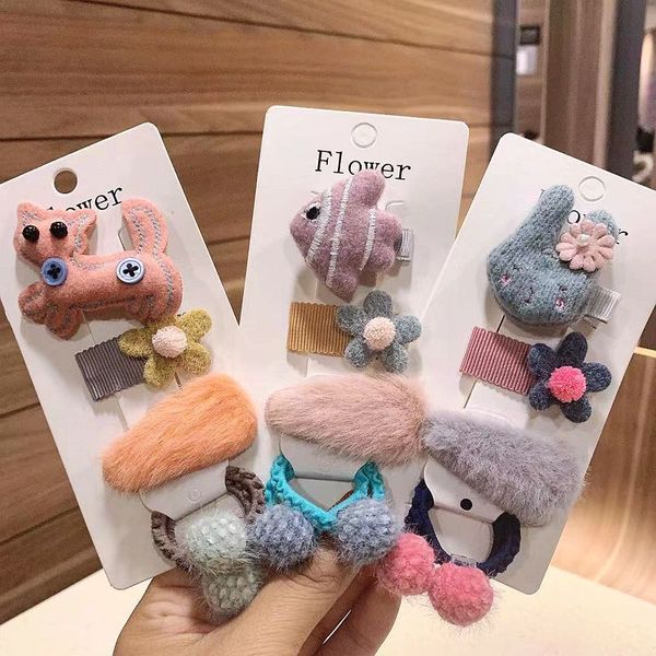 

kids designer hair accessories korean style cartoon side clip new style childrens hair ball hair ring small fresh simple plush bb clip side, Slivery;white