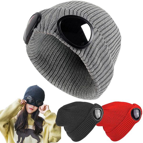 

mounchain autumn winter hiking cap hat glasses decorated pilot knitted warm wool cap of outdoor sports camping hiking, Black;white