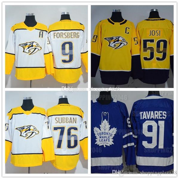 

76 pk subban 59 roman josi men's nashville predators 9 filip forsberg 2018 new hockey jerseys 91 john tavares stitched logos, Black;red