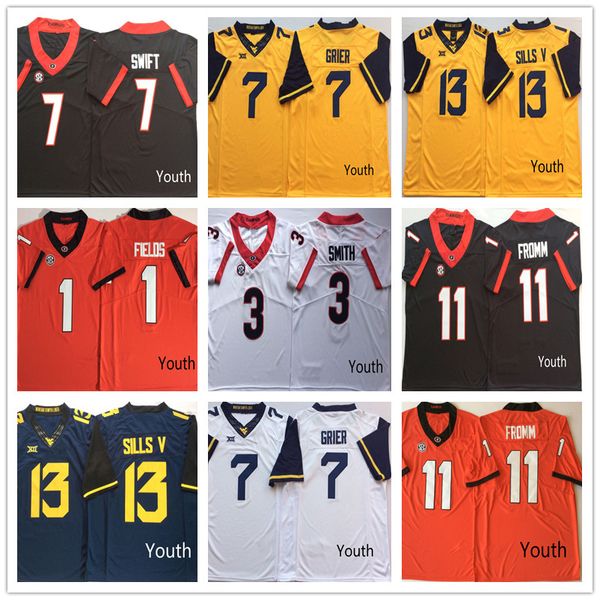 

NCAA Youth Georgia Bulldogs 3 Smith 7 Swift 1 FIELDS 11 FROMM West Virginia Mountaineers 13 Sills 7 GRIER College Football jersey Stitched