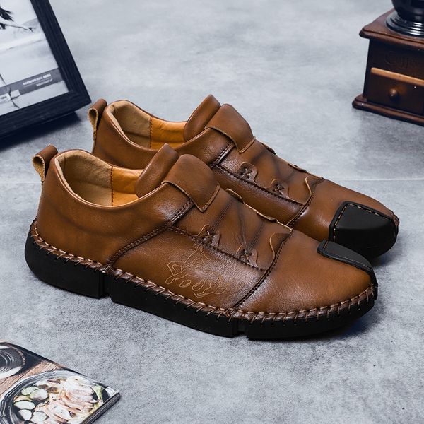 

spring 2020 new comfortable men shoes casual split leather shoes men loafers flats moccasins size 38-46, Black