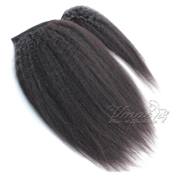 

brazilian cuticle aligned 100g 120g claw clip in kinky staight ponytails virgin hair pieces horsetail wrap around human hair ponytail, Black