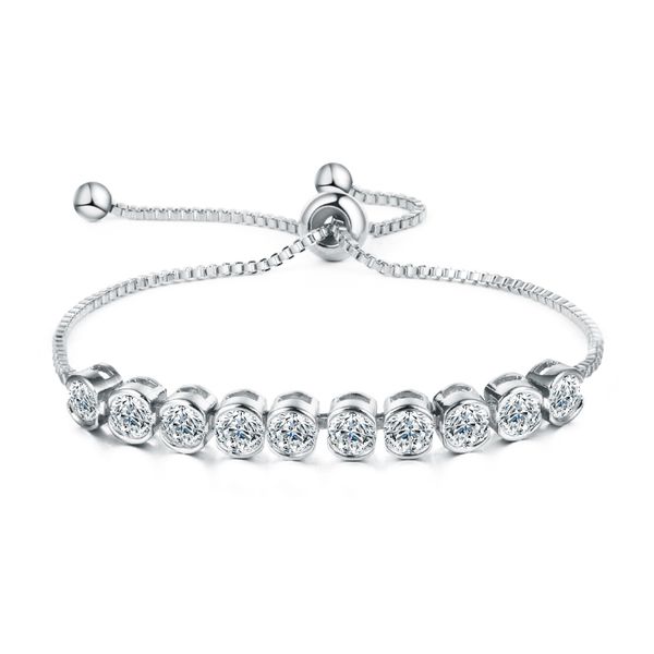 

weimanjingdian large 6mm round-cut cubic zirconia cz crystal adjustable bracelets for women or bride or wedding, Black