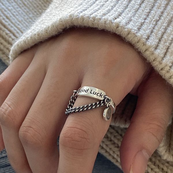 

silvology 925 sterling silver chain good luck rings for women face creative korea retro rings temperament birthday jewelry gift, Golden;silver