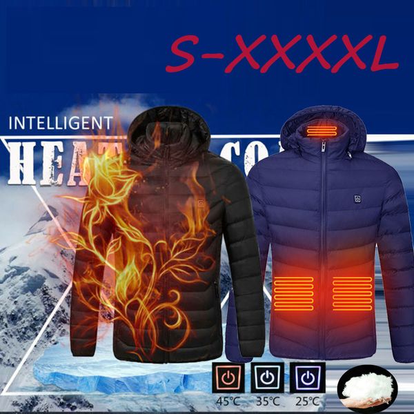 

men's parka hombre outwear smart usb abdomen back neck four electric heating warm cotton clothes for men coat veste homme hiver, Black