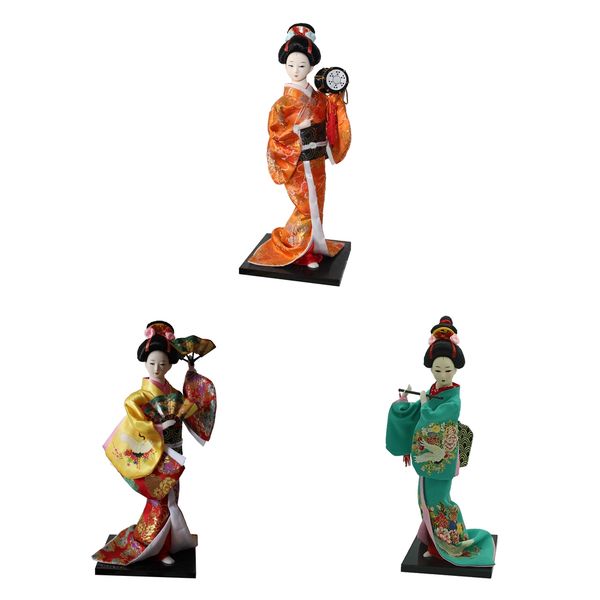 

3pcs 12inch vintage japanese kimono geisha doll figure home decor statues