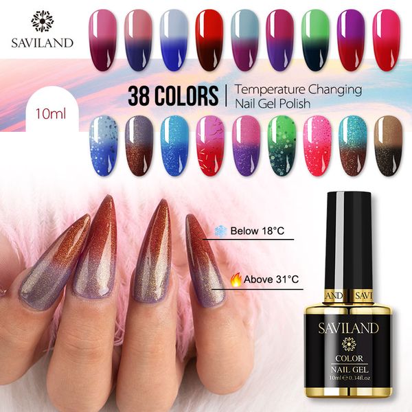 

saviland glitter color chameleon thermo gel varnish temperature change color gel varnish soak off uv semi permanent nail art, Red;pink