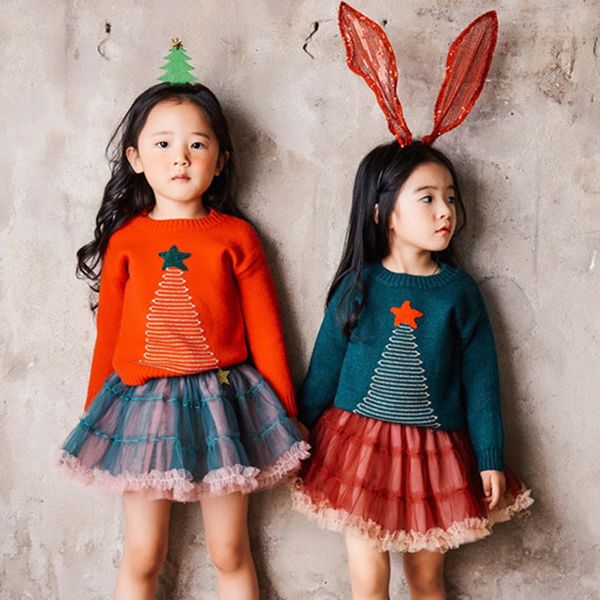 

kids sweaters girls 2019 new autumn baby girl sweater chirstmas tree printed knitted winter pullover girls toddler sweater 2-7t, Blue