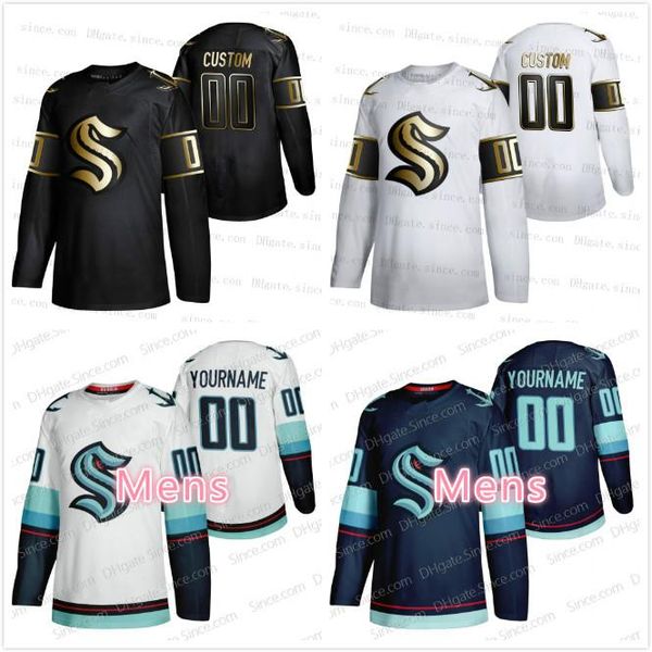 

seattle kraken golden edition 32nd jerseys stitched 2021 custom blank home road team mens s-3xl white black jersey 100% embroidery