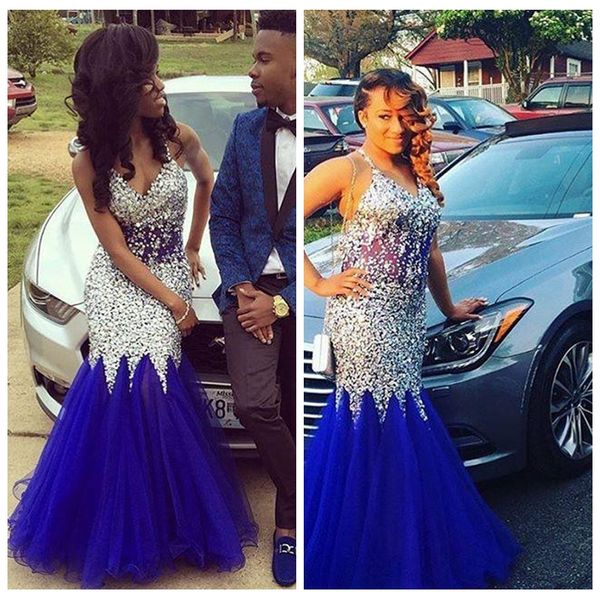 

halter bling bling slim crystal beaded mermaid prom dresses 2019 tulle sweep train long vestidos de soiree ladies evening party gowns, Black