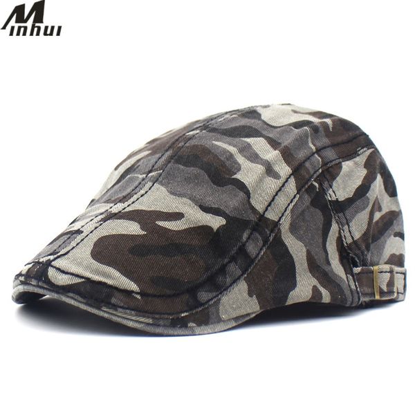 

minhui camouflage print beret army cap for men cotton hat flat caps casquette gorras berets, Blue;gray