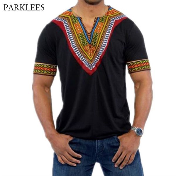 

black dashiki t shirt men 2019 brand mens africa print tribal t-shirt casual hip hop short sleeve v neck tees camisetas xxl, White;black