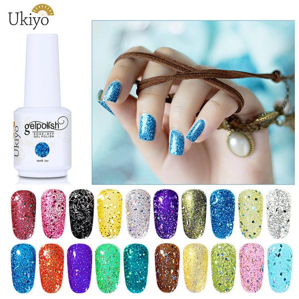 

ukiyo 15ml diamond glitter gel nail polish uv led soak off bling color gel polish for manicure nail art hybrid varnishes gellak, Red;pink
