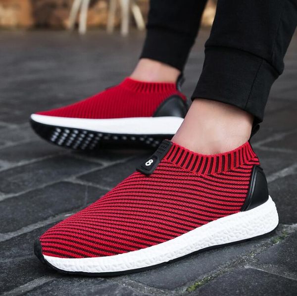 

spring and summer new men's casual shoes trend breathable flying woven sports running shoes, Black