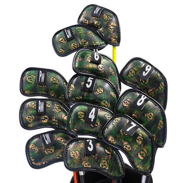 

new original champkey monster skull golf iron head cover pack of 12pcs(3~9,a,p,s,l,l)- black green color golf iron headcover