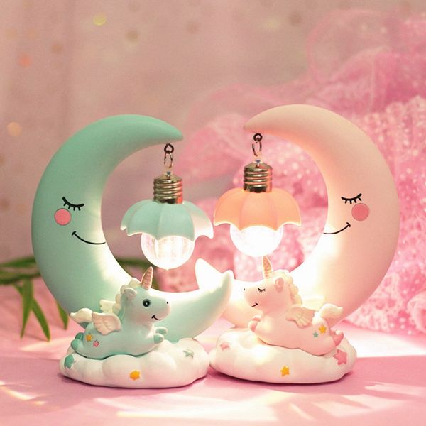Led Night Light Unicorn Moon Resin Cartoon Night Lamp Luminaria Romantic Bedroom Decor Night Lamp Baby Kids Birthday Xmas Gift Tart Candles Tea