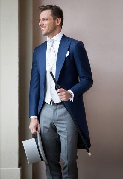 

the latest tailored slim fit men's tuxedo groom wedding dress classic long tail blazer 3piceces (jacket+vest+pants) costume homm, White;black