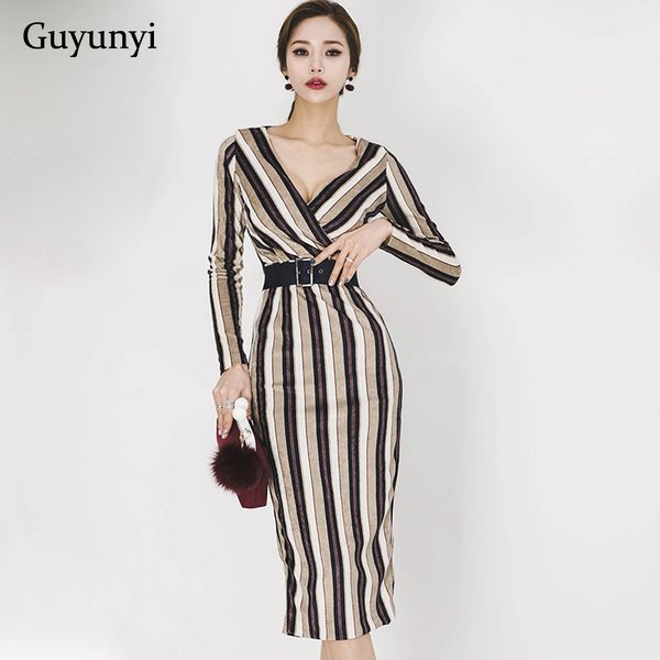 

fashion stripe velvet office dress 2020 spring autumn high waist slim simple decorative belt women's elegant party dress, Black;gray