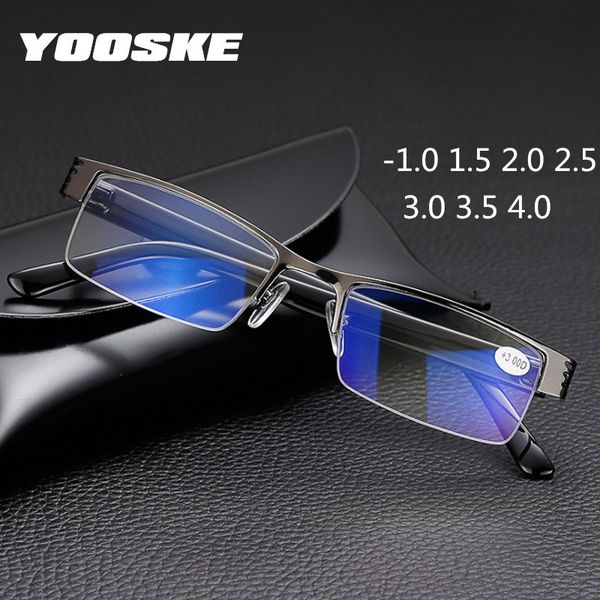 

yooske metal finished myopia glasses men blue film half frame eyeglasses short sighted eyewear -1.0 1.5 2.0 2.5 3.0 3.5 4.0, Black