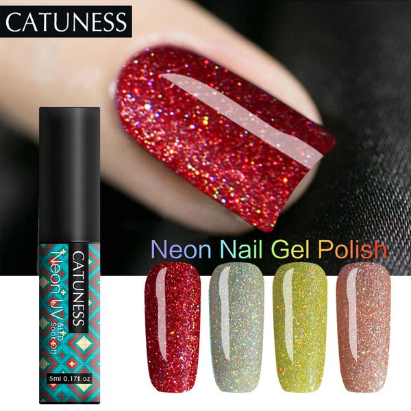 

catuness 5ml uv gel nail polish rose gold glitter sequins soak off uv gel varnish color nail polish diy art lacquer, Red;pink