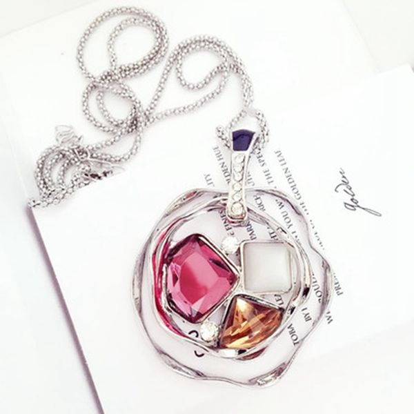 

европейский и американский стиль чистый красный подвеска корейский стиль свитер цепи двойной цветок ожерелье длинные аксессуары завод ins ac, Silver