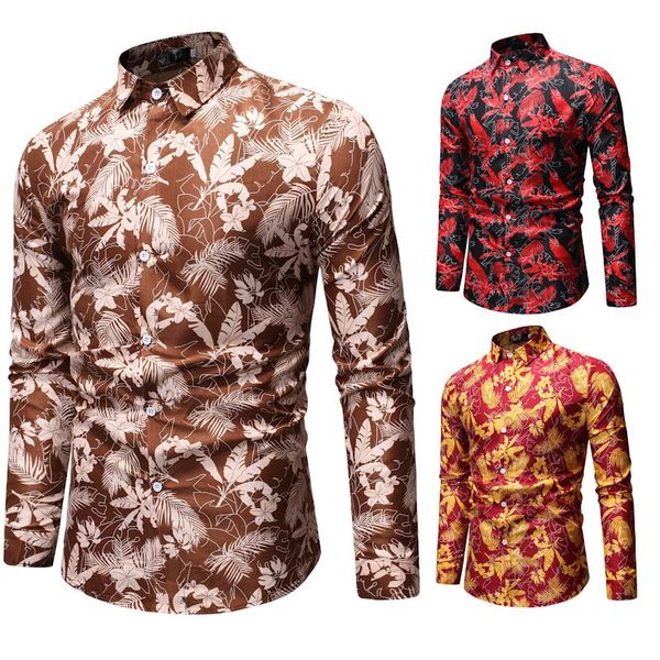 

2019 retro printed shirt men's casual shirt fashion classic men's breathable long-sleeved brand clothing, White;black