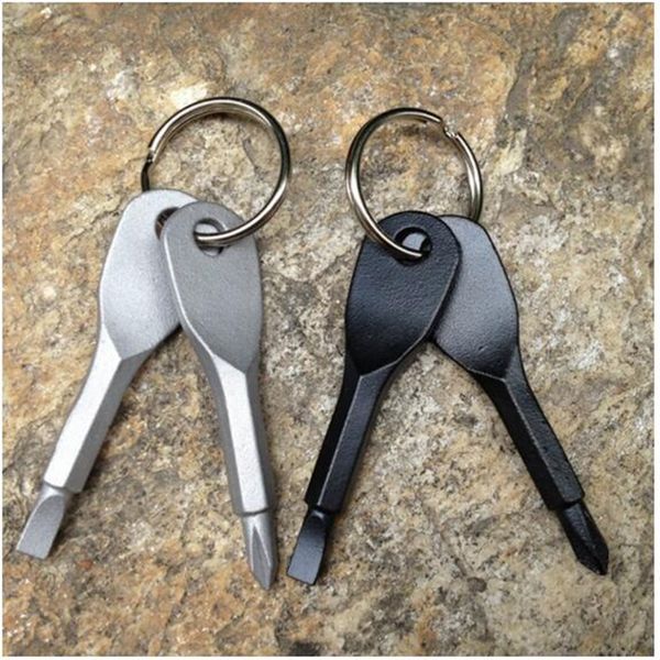 

fashion 2 keys stainless keychain pocket tool screwdriver set black silver outdoor multifunction fashion key chain tools