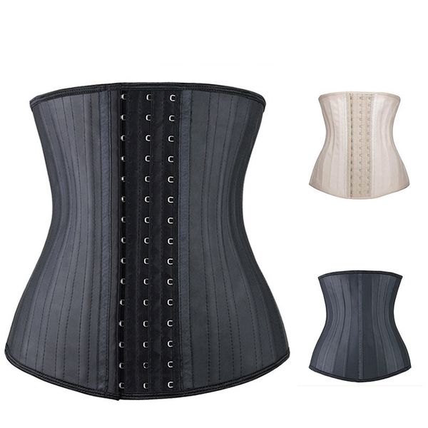 

25 steel boned glossy latex waist trainer corset waist cincher workout shapewear 3 rows hooks body shaper slimming underwear 25cm/30cm torso, Black;white