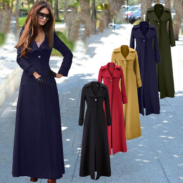 

europe and the united states women's clothing woolen cloth plus-size new winter coat cultivate one's morality fashion long coat, Black