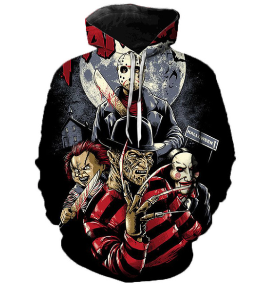 

2019 horror movies freddy jason murderers fashion streetwear 3d printing hoodies sweatshirts men women long sleeve harajuku coat a473, Black