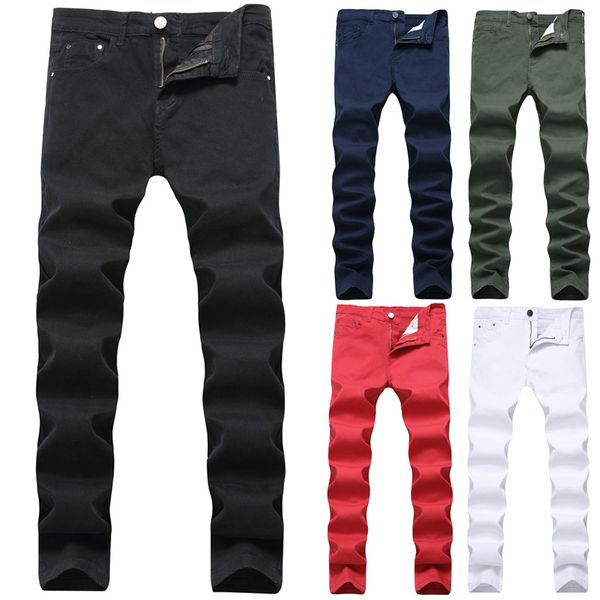 

men's pants fashion slim fit personality stretchy casual solid jeans denim skinny straight elasticity pant, Black
