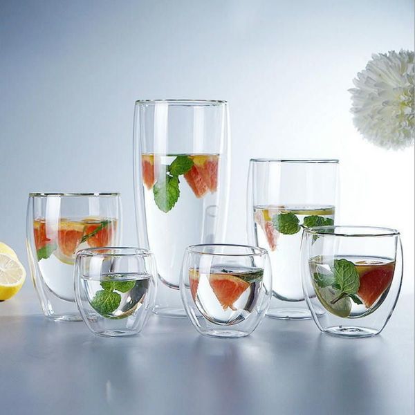 

new double transparent wall glass creative coffee teacup juice mugs milk cafe cup 100-350ml heat-resistant beer swig cocktail glasses verre