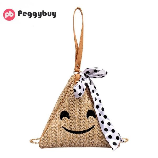 

expression chain shoulder handbags straw women triangle silk crossbody bags cute girl casual fashion wild shoulder bag