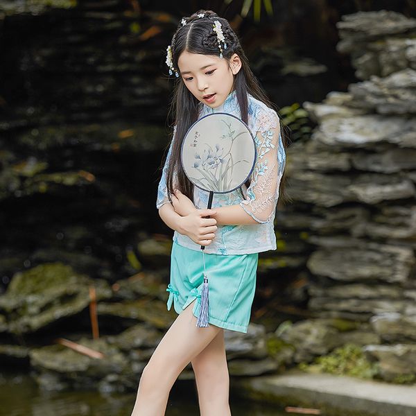 

new style hanfu costume chinese style summer shorts suit chinese ancient and traditional folk dance performance clothes dql1401, Black;red