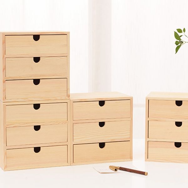 

home decoration storage wooden small drawer 3 layers natural wooden drawer bedside table