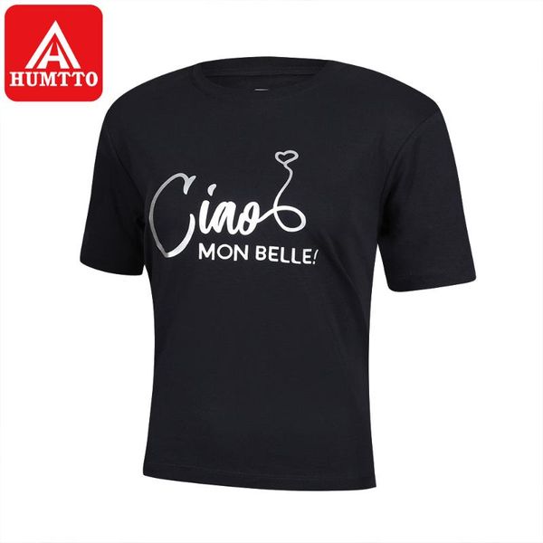 

humtto 2020 new printed women t-shirts casual tee summer hiking camping short sleeve holiday ciao letter t shirts 100% coton, Black;blue