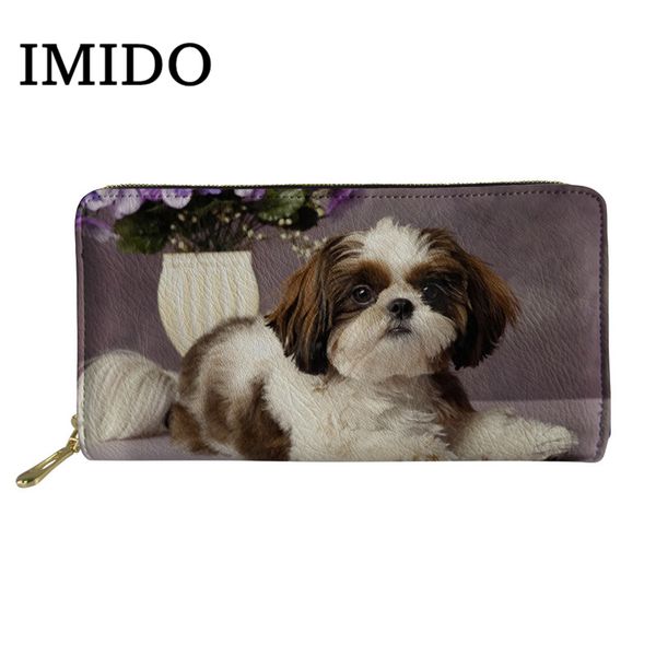 

imido cute wallet shih tzu dog 3d long leather wallet women casual pu purse luxury female bank card holder cases, Red;black