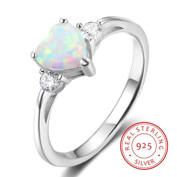 

classic eternal heart white opal rings for women real pure 925 sterling silver jewelry engagement finger rings, Golden;silver