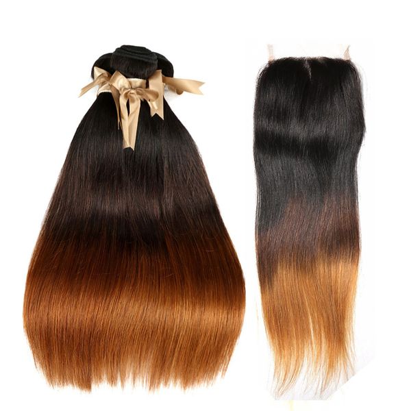 2019 Ombre Hair Weave T1b 4 30 With 4x4 Closure 3 Tone Blonde