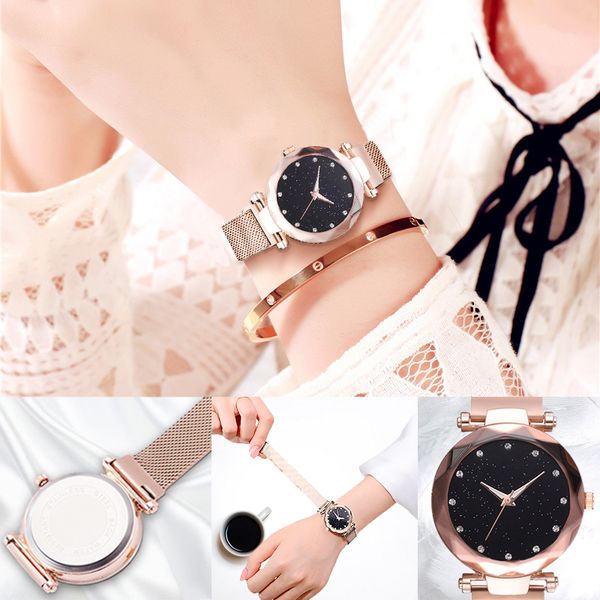 

2019 new fashion women quartz watches magnetic starry sky female clock quality casual wristwatch luxury ladies wrist watch, Slivery;brown