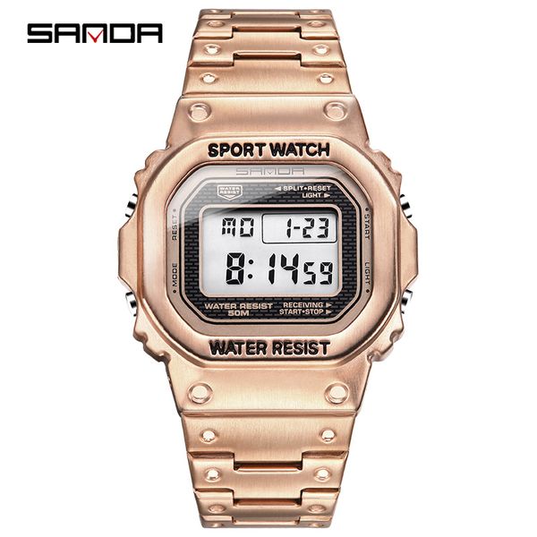 

sanda fashion professional sports watch men waterproof military watches shock mens retro digital watches, Slivery;brown