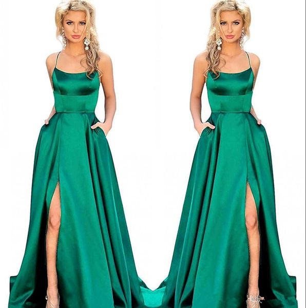 

spaghetti straps long prom dresses high side split criss cross sweep train formal party formal evening party gowns robes de soiree, Black;red