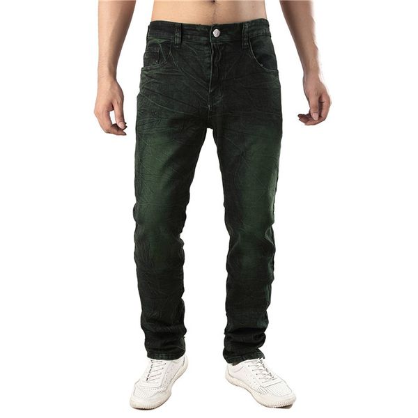 

men's jeans green hip hop slim biker jeans destroyed fry snowflakes slim fit denim pants elastic streetwear,6671, Blue
